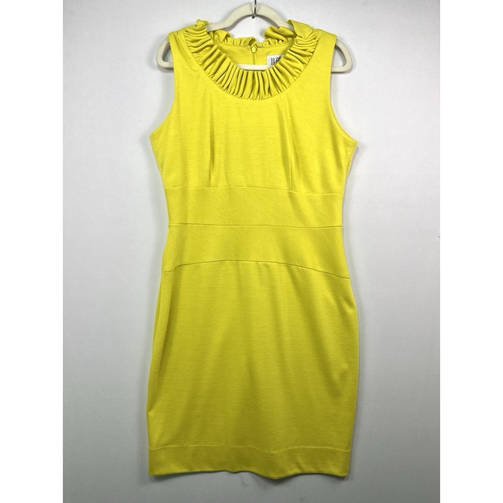 Julian Taylor Bright Yellow Sleeveless Sheath Dress Womens 14 Ruffle‎ Collar